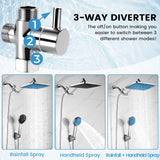 RNDIOZD Shower Head with Handheld,11.8 Inch Large Rectangular Rain Shower Head with 5 Modes Handheld Spray Combo,Adjustable Double Shower Heads with Holder and 11'' Extension Arm,Chrome