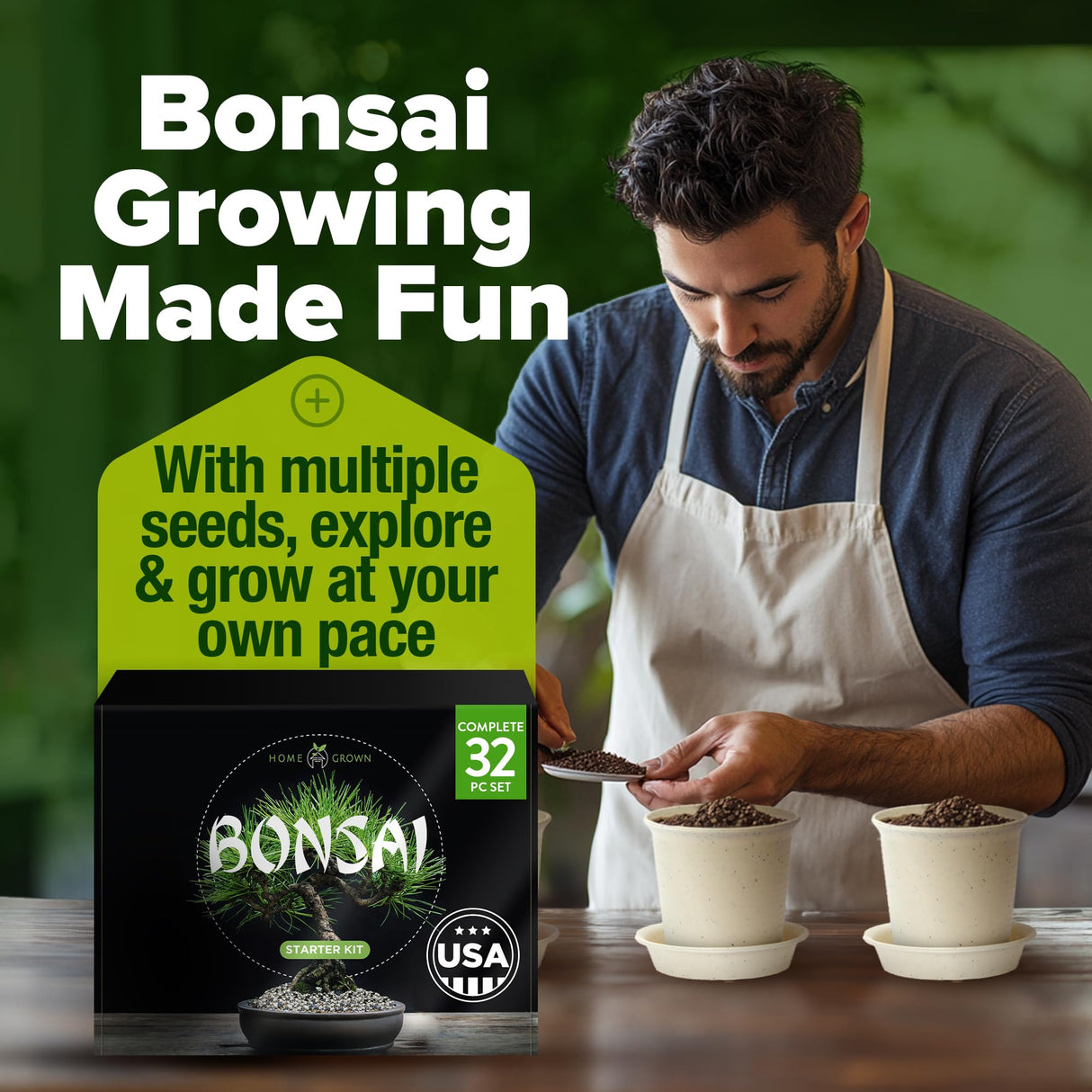 Bonsai Tree Kit 𝗨𝗦𝗔 Gifts for Men & Women - Grow 4 Bonsai Trees - Unique Gardening Crafts for Adults, DIY Hobbies for Plant Lovers & Gardeners - Unusual Christmas Gift Ideas for Mom & Dad