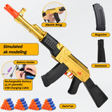 BYTEWAR Electric Golden AK-47 Realistic Soft Bullets Toy Gun,Foam Blasters Toys with 40 Foam Darts & 2 Magazines,Automatic Sniper Rifle for Kids Ages 6+ Years Old,Christmas Birthday Gift for Boys