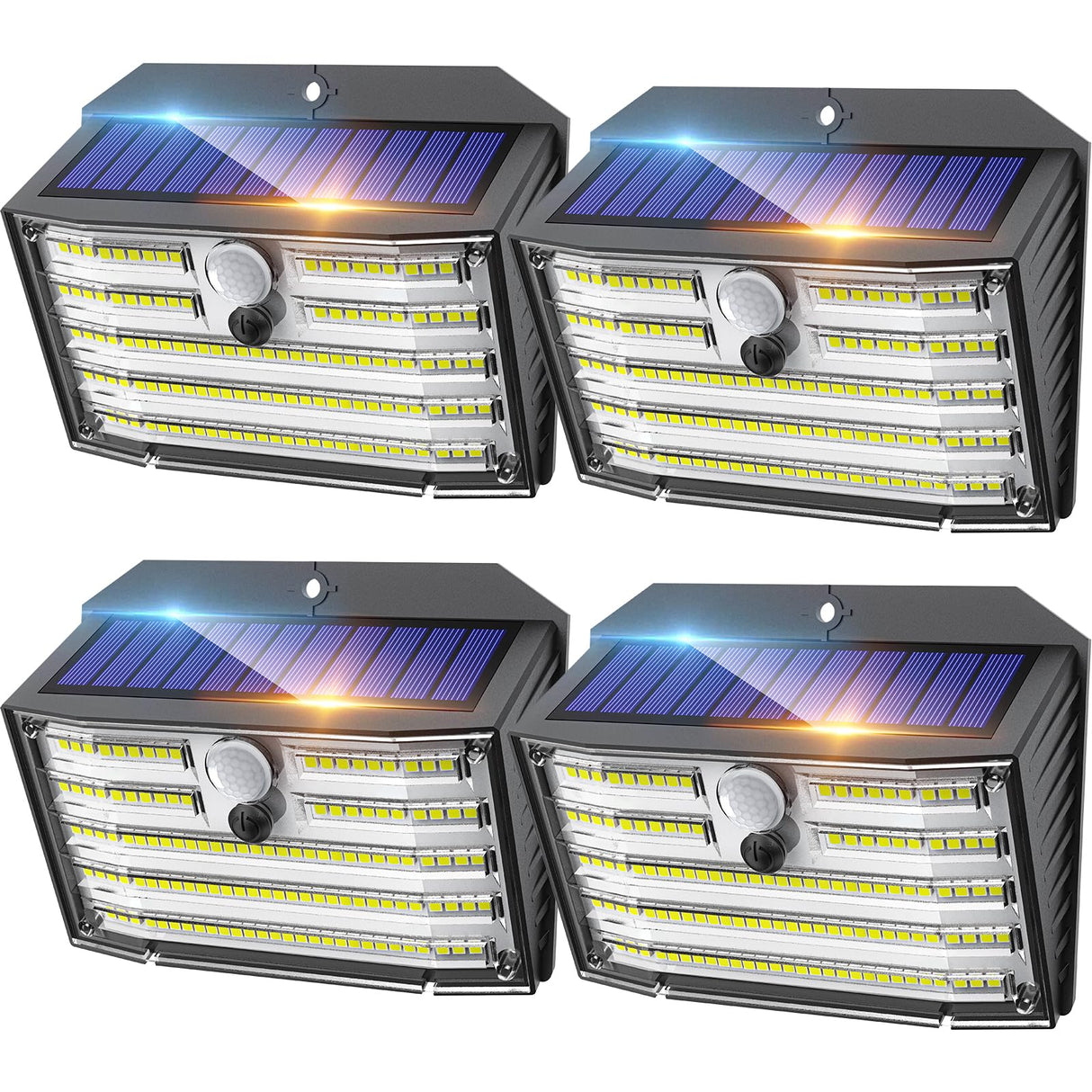 CLAONER Solar Lights Outdoor [𝟒 𝐏𝐚𝐜𝐤/126 LED], Wireless Motion Sensor Lights, IP65 Waterproof Security Lights 3 Modes, 270° Lighting Angle, Ultra-Bright Wall Lights for Deck Patio Fence Garage
