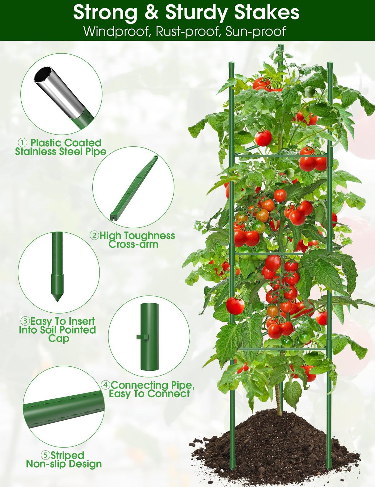 Tomato Cages,6 Pack MQJIAZHI 51.2inch Adjustable - Rust-Proof Tool-Free Trellis for Raised Garden Bed & Climbing Plants