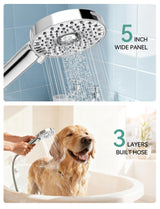 Magichome Filtered Shower Head with Handheld, High Pressure 10-Spd Detachable Chrome Showerhead with Stainless Hose, Water Softener Filter Beads for Hard Water - Remove Chlorine, Reduce Dry Itchy Skin