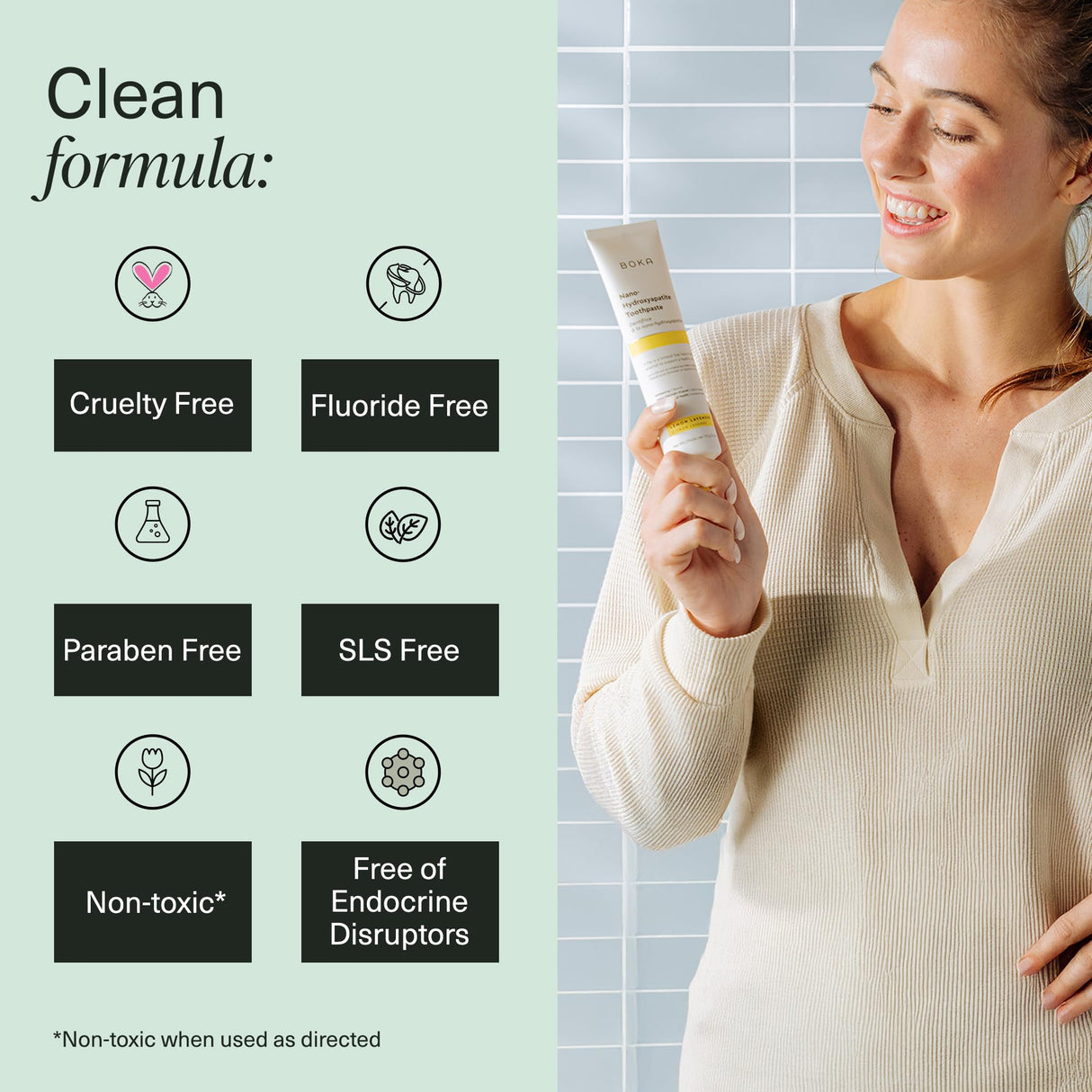 Boka Fluoride Free Toothpaste Nano Hydroxyapatite, Helps Remineralize, Appropriate for Sensitive Teeth, Whitening - for Adult, Kids Oral Care - Refresh Mint Flavor, 4 Fl Oz 3Pk