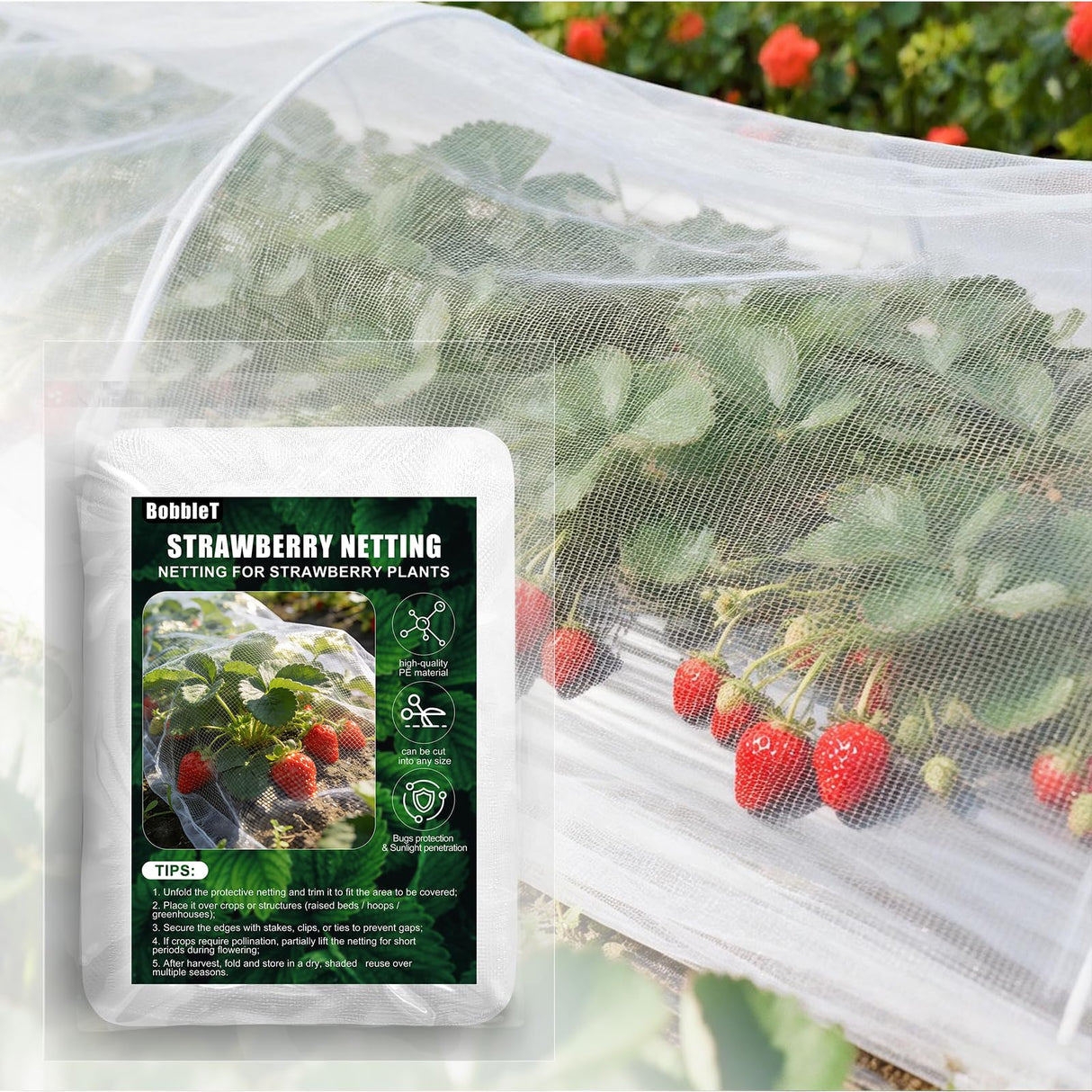 13'x32.8' Garden Netting for Strawberry Plants HDPE Fine Strawberry Bird Netting for Raised Bed Row Cover Screen Mesh Net for Fruit Tree Vegetable Flowers Large Area Garden Protection