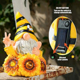 Joint Honglin Solar Garden Gnome Statue with Crystal Sunflower Lights - Outdoor Bee Gnome Figurine with Glowing Bee, Waterproof Resin Yard Art Decor for Patio, Lawn, Porch, Summer Gardening Gift