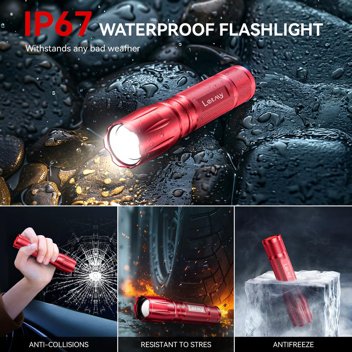 LETMY Tactical Flashlight S2000-2 Pack Bright Military Grade LED Flashlights High Lumens - Portable Handheld Flash Light, 5 Modes Zoomable Waterproof Flashlights for Home Emergency Camping- Pink