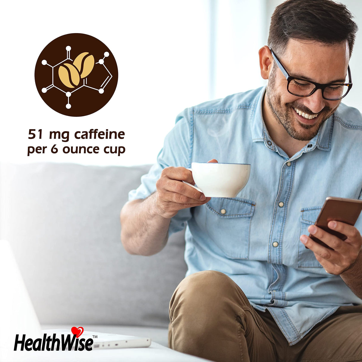 Healthwise Chocolate Coconut 100% Colombian Coffee K-Cups Low Acid Coffee K-Cups - Medium Roast, Healthier Coffee for Sensitive Stomach - 72 Count (Pack of 6)