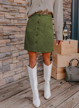 Happy Sailed Corduroy Skirts for Women Casual Button Down A-line High Waisted Bodycon Christmas Mini Skirt for Date Night Cocktail Party Green Medium