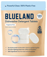 BLUELAND Dishwasher Detergent Tablets, 120 Count, Unscented 100% Plastic-Free Eco Friendly Dishwashing Pods, Natural, Sustainable