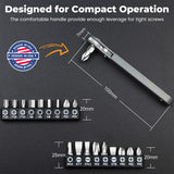 MULWARK 20pc 1/4 Ultra Low Profile Mini Ratchet Wrench Close Quarters Screwdriver Set with High Torque - Right Angle EDC Tool with 90 Degree Mini Offset Reversible Drive Handle & Multi Hex Bits Set