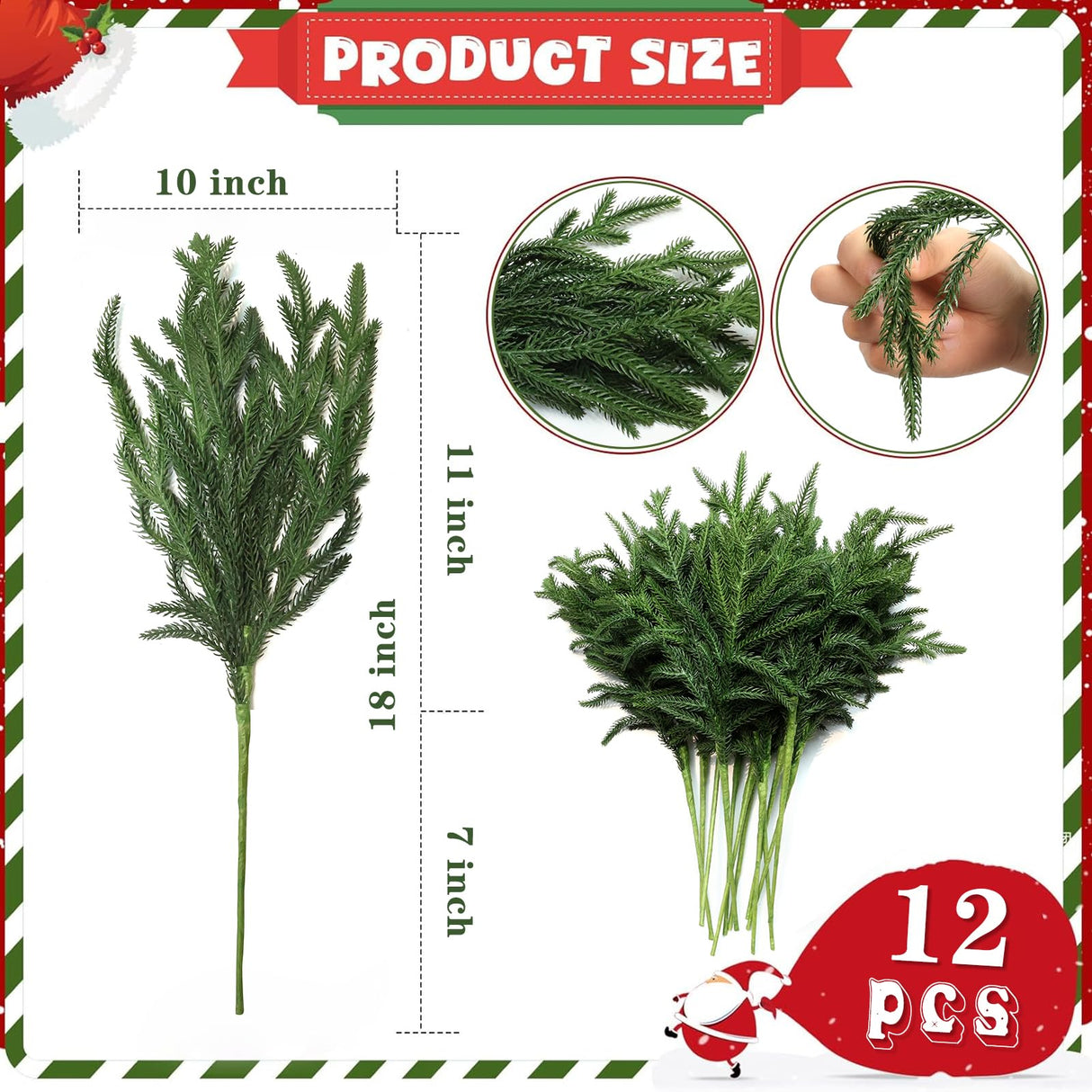 LZNPA 12 Pcs Realistic Christmas Pine Branches Natural Droopy Soft Bendable Artificial Pine Stems Picks Lifelike Greenery Stems for Vases Cedar Wreaths Garland Outdoor Indoor Christmas Decorations