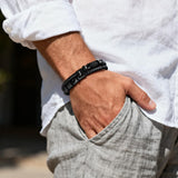 Initial Leather Bracelets for Men, Double-Row Braided Adjustable Wristband