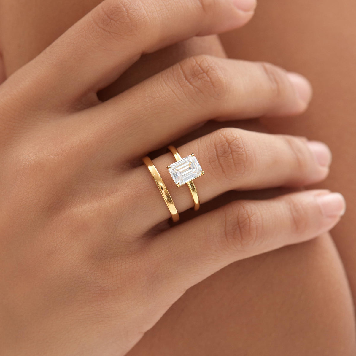 Michooyel 925 Sterling Silver 2ct Cubic Zirconia Engagement Ring for Women, Emerald Cut CZ Solitaire Promise Rings 18K Gold Plated Rings Size 5