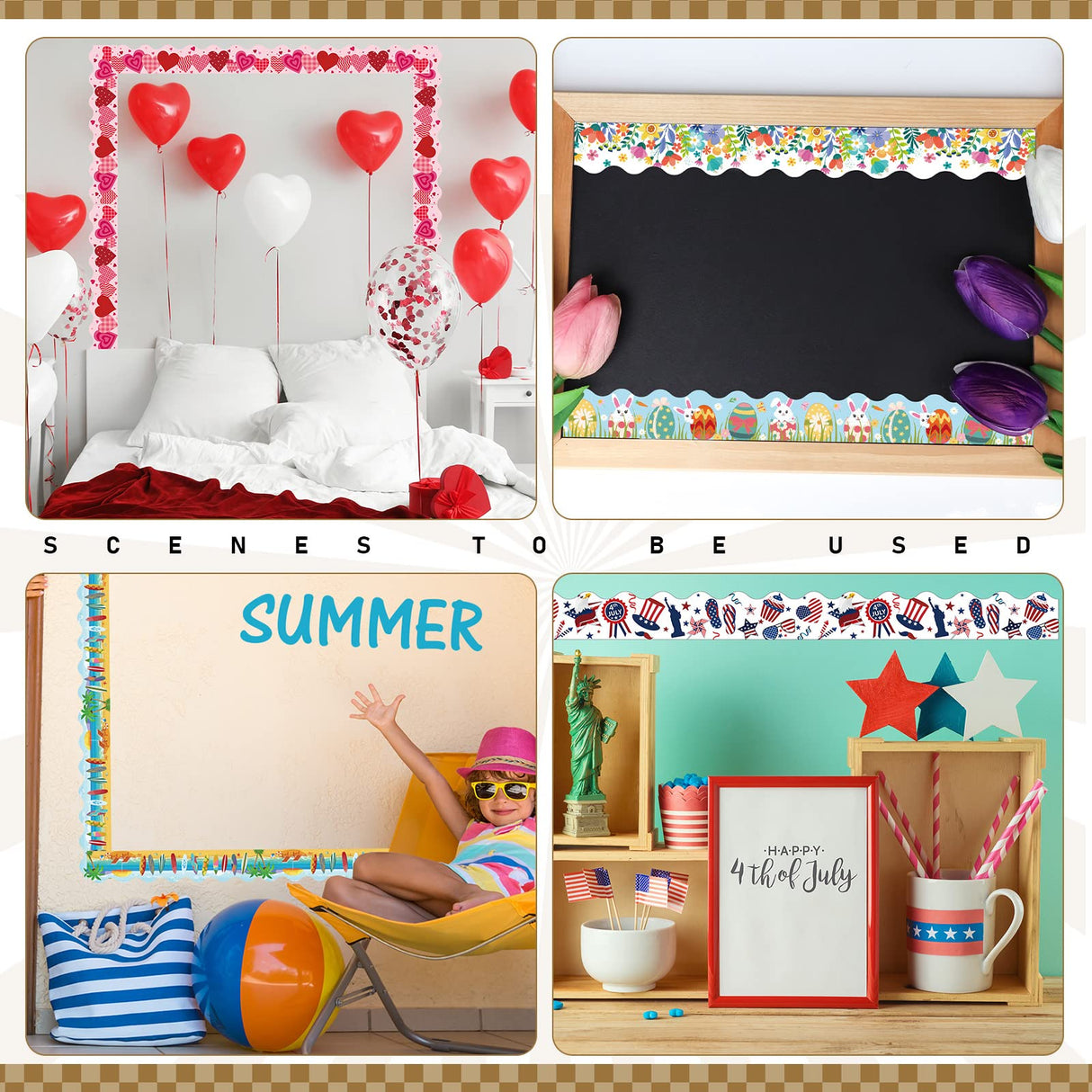 Geyee 360 Pcs Halloween Bulletin Board Borders Decorations Fall Thanksgiving Christmas Holiday Spring Easter Valentine Classroom Borders Bulletin Board Trim for Classroom School, 12 Design(Stylish)