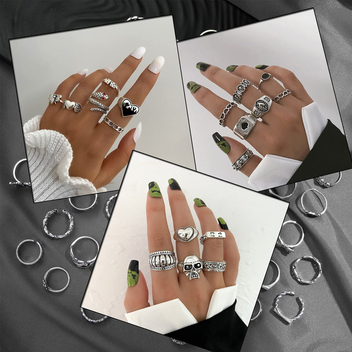 IFKM PCS Vintage Silver Knuckle Rings Set for Women Teen Girl, Stackable Joint Finger Statement Rings Bohemian Retro Hollow Carved Midi Rings, Steel, No Gemstone
