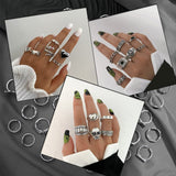 IFKM PCS Vintage Silver Knuckle Rings Set for Women Teen Girl, Stackable Joint Finger Statement Rings Bohemian Retro Hollow Carved Midi Rings, Steel, No Gemstone