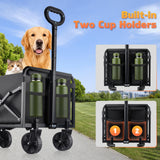 220LBS Small Collapsible Foldable Wagon Carts Portable with 2 Drink Holders