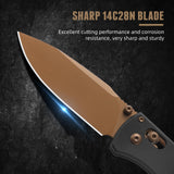 VIRENKNIFE Folding Pocket Knife，Lightweight Pocket Knife 2.95'' 14C28N Steel Blade G10 Handle Small EDC Knife with Pocket Clip,Crossbar Lock，Sharp Camping Survival Hiking Knife Gifts for Men Women