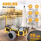 Bonnlo Beach Fishing Cart, Beach Wagon Trolley with 16" Big Balloon Wheels for Sand, Foldable Trailer with Large Cargo Deck, 400 lbs Load Capacity, 8 Fishing Rods Holders, Mesh Bag, Hand Pump