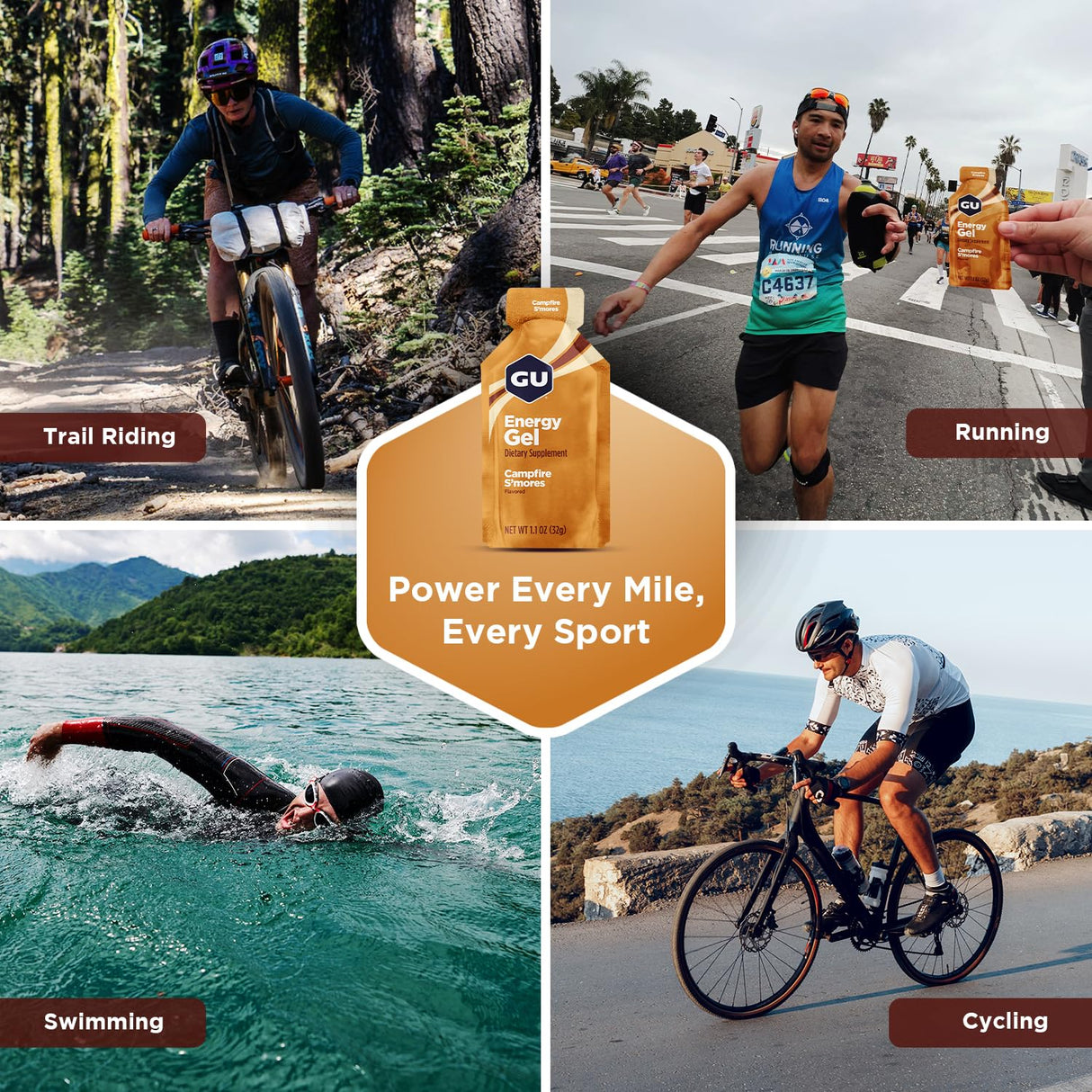GU Energy Original Sports Nutrition Energy Gel, 24-Count, Campfire S'Mores