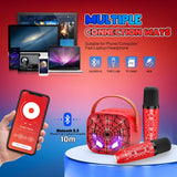 Mini Karaoke Machine Toys Gifts: Kids Toys Christmas Birthday Gifts for 4 5 6 7 8 9 Years Old Girl Boy Stocking Stuffers LED Portable Bluetooth Speaker with 2 Wireless Microphone Girl Gift Age 3-12+