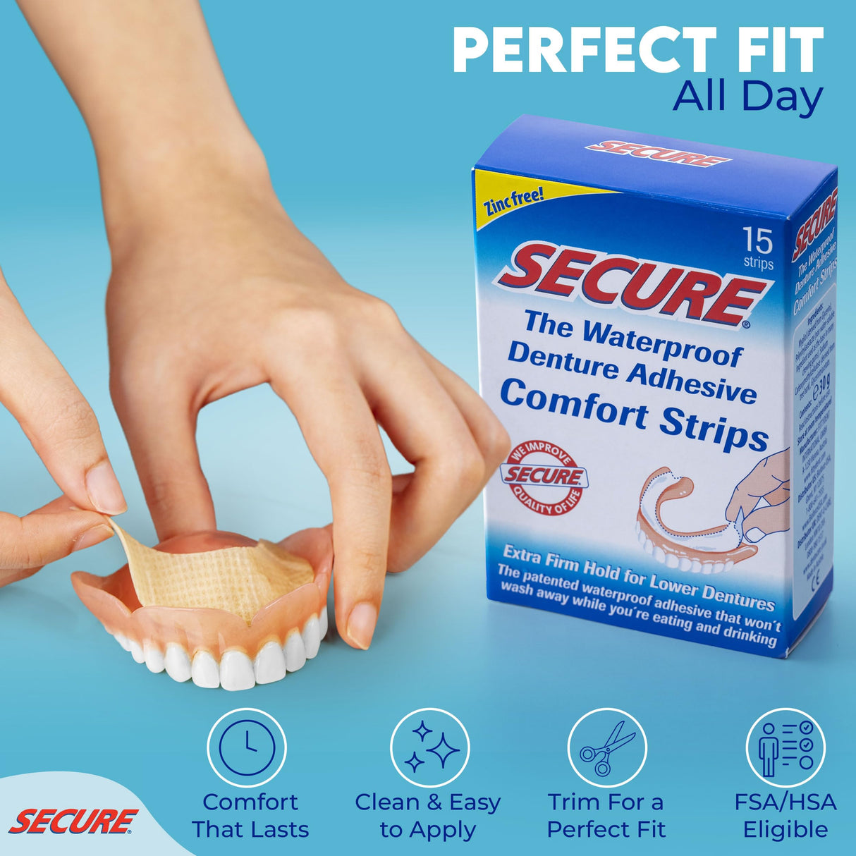 Secure - Denture Adhesive Strips - 15 Pcs