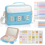 KOPKOFT Bible Cover Case for Women, Large Chenille Letter Leather Bible Case with Bible Study Accessories, Bible Study Supplies Bible Journaling Kit, Christmas Christian Gift for Women Girls (Blue)