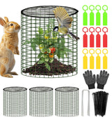 Plant Protector from Animals with Detachable Covers - 4 Pack 16”x 16" Wire Cage Cloches with Ground Stakes and Tools for Protecting Vegetable, Flower, Seedling