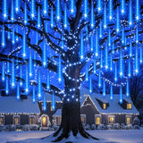 Adecorty Christmas Lights Outdoor UL Certified 24 Tubes 576 LEDs (Equivalent to 3 Sets of 8 Tubes) Meteor Shower Light Falling Rain Drop Icicle Lights for Christmas Decorations Halloween Party, Blue
