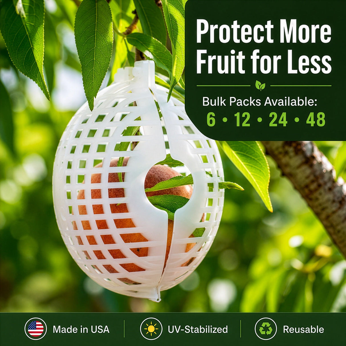 Rooted Promise Fruit Protection Cages for Peaches and More | 2026 Improved Secure-Lock Design | Small 4x5 Inch | 12 Pack | Squirrel Resistant | Reusable Heavy-Duty Plastic | Made in USA