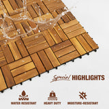 GREEN ALLUVIUM Premium Acacia Wood Interlocking Deck Tiles, 9 PCS 12"x12"x0.9" Patio Flooring, Waterproof Decking Tiles for Balcony, Backyard & Patio, All Weather Use (Golden Teak - Crossed Pattern)