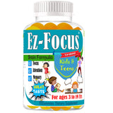 Ez Focus Gummies for Kids Brain Focus Support Chewable Focus Kids Vitamins Attention Supplement for Kids Children and Teens Kids Gummies for Focus Calming Natural Omegas DHA School Study Task