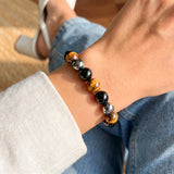 Conscious Items Triple Protection Bracelet, Tigers Eye, Hematite Stone, & Black Obsidian Bracelet, Spiritual Stone Bracelets for Women & Men, 7.87 in