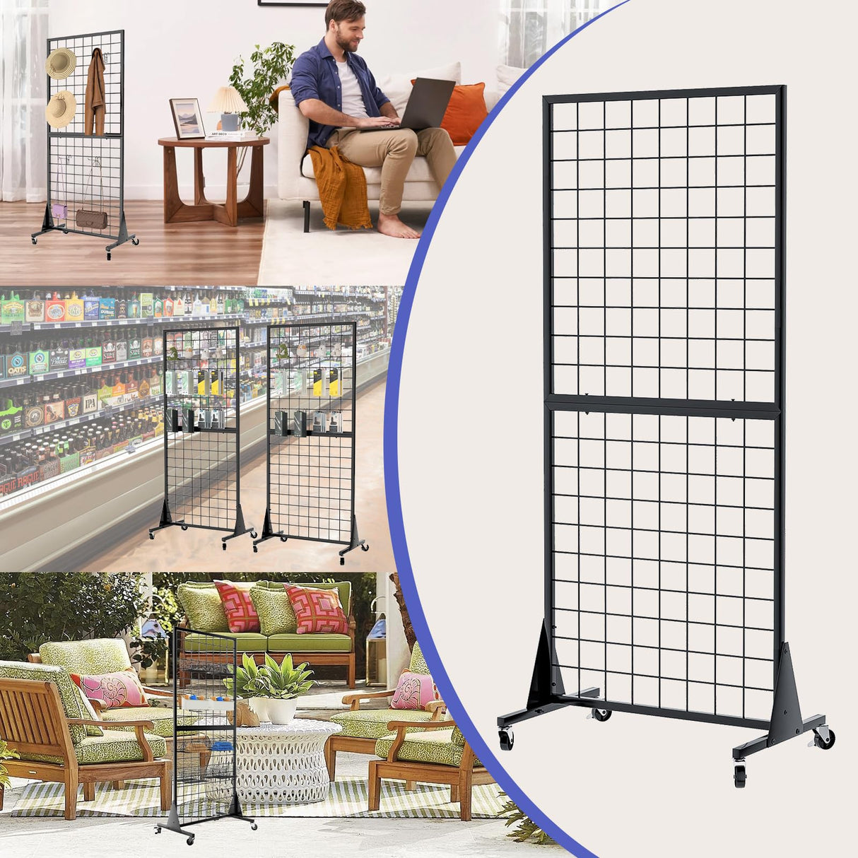 DEYEGELEA 3-Pack 2'x5.5' Ft Gridwall Panel Display Stands Heavy Duty Floor Standing Retail Display Rack with Triangle Base for Retail Art Show With 20 Hooks Christmas and Thanksgiving Outdoor Decoration Display Stand (1)
