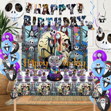 Favuit Birthday Decorations, Nightmare Christmas Party Supplies Halloween Birthday Party Decorations Set Includes Banner Balloons Tablecloth Backdrop Hanging Swirls Cake Toppers