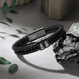 Aiemghsde Personalized Custom Name Bracelets for Men - Mens Leather Bracelet with 2-6 Family Names,Customized Bracelet Father's Day Dad Gifts for Husband Son (2 Names)