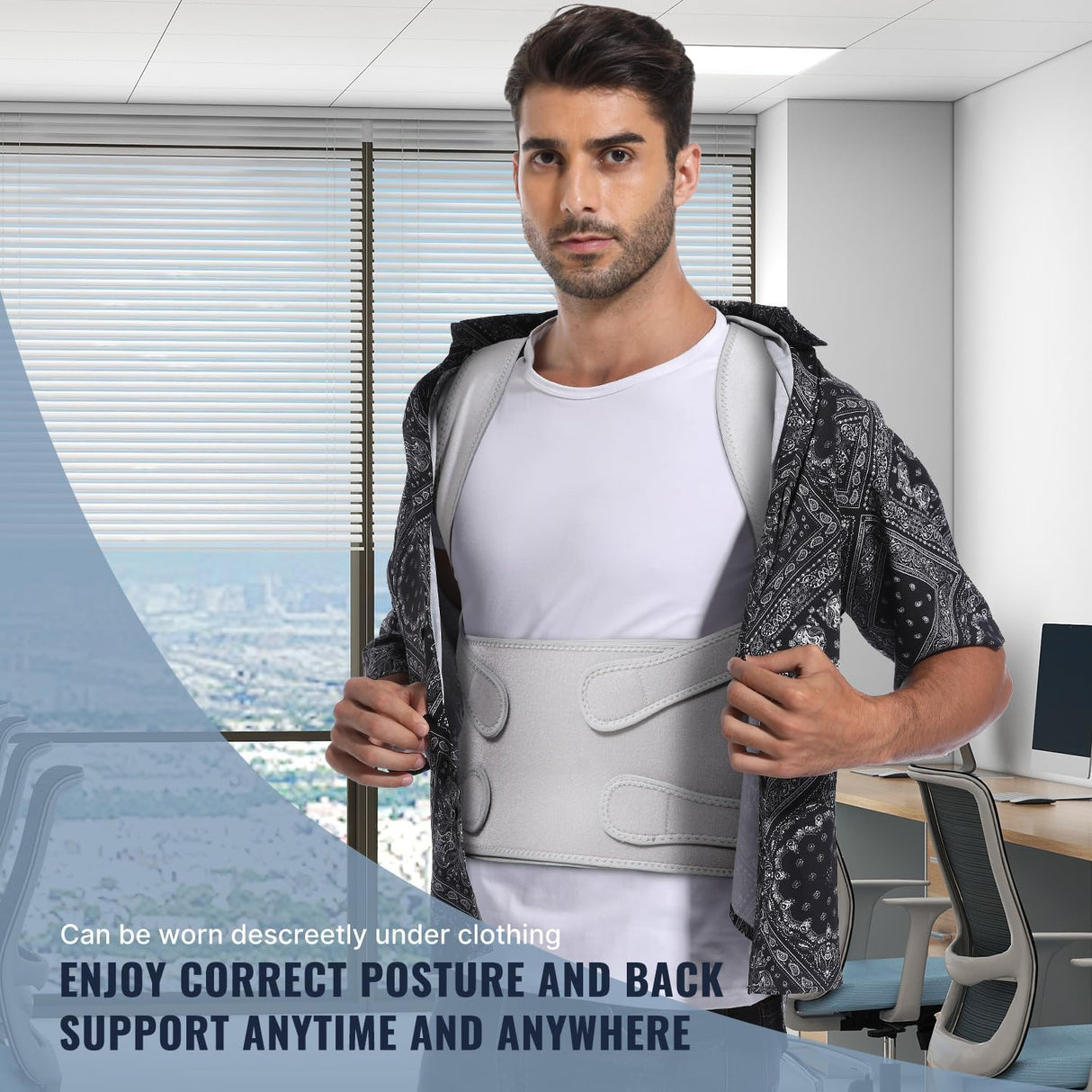 Fit Geno Back Brace Posture Corrector for Men & Women: Shoulder Straightener Adjustable Full Back Support Pain Relief - Scoliosis Hunchback Spine Corrector (Large)