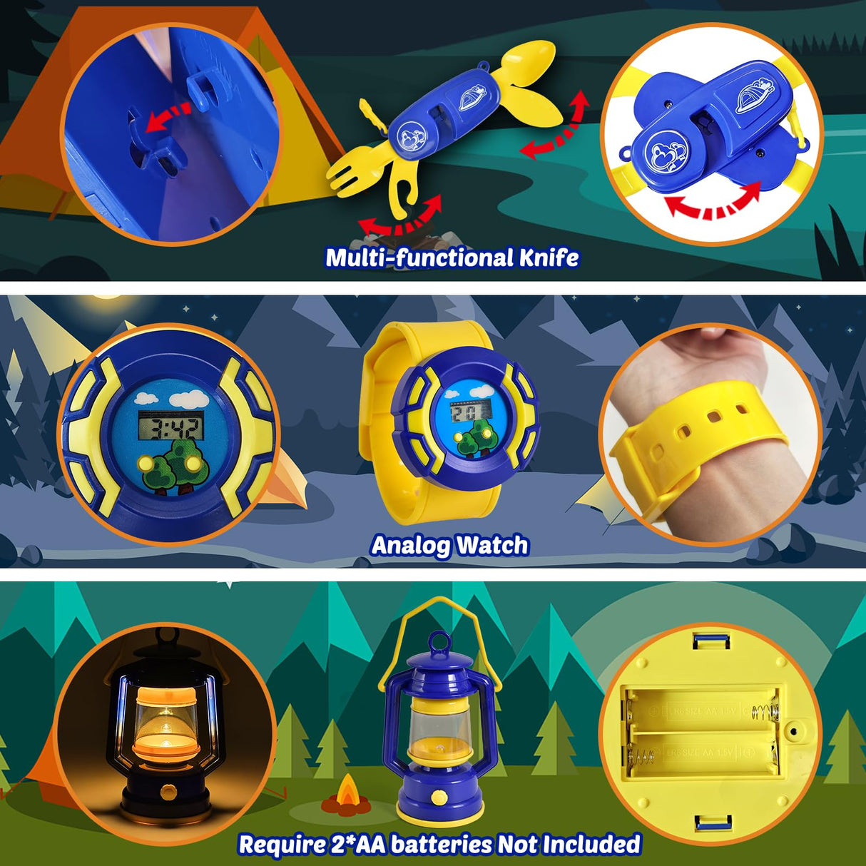 FUN LITTLE TOYS Kids Play Tent with Camping Toys, Toddler Tent with Battery Lantern, Kids Pop Up Tent Indoor Outdoor Toys Christmas Birthday Gifts for Boys