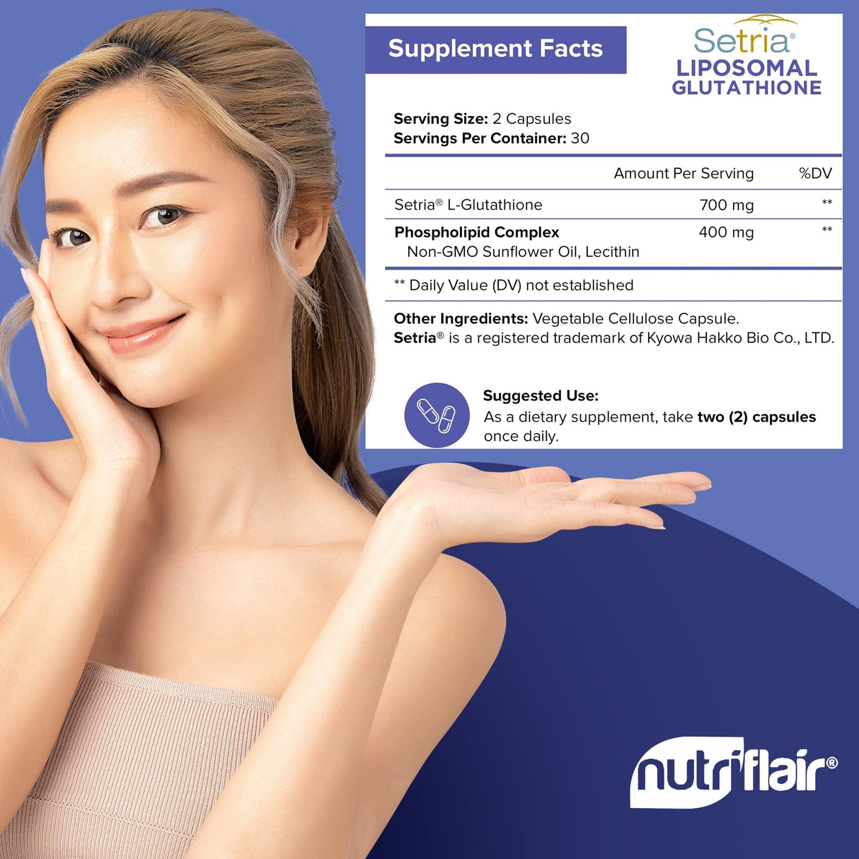 NutriFlair Liposomal Glutathione Supplement 700mg – Setria® Reduced L-Glutathione, 60 Capsules