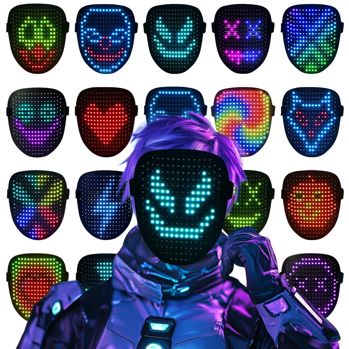 ORWINE LED Mask, Light Up Mask with Gesture Sensing, Unisex LED Lighted Face Transforming Masks for Festival Dj Cosplay Halloween Costume Masquerade Parties Christmas Gifts for Kids