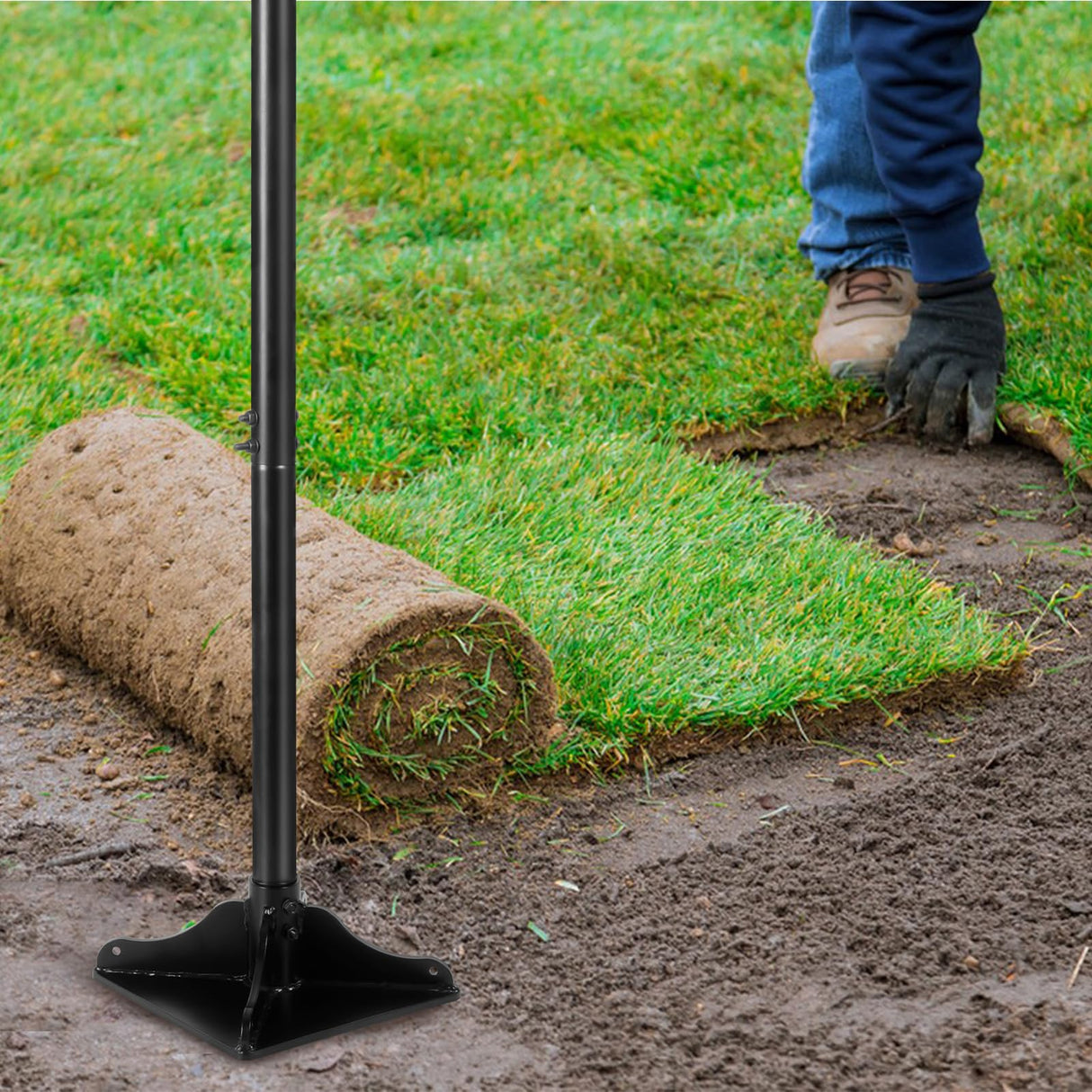 XYADX 48 Inch Handle Steel Tamper, 8" x 8" Heavy Duty Garden Tamper Tool, Labour-Saving for Levelling Land, Installing Paving Stones and Repairing Pavements
