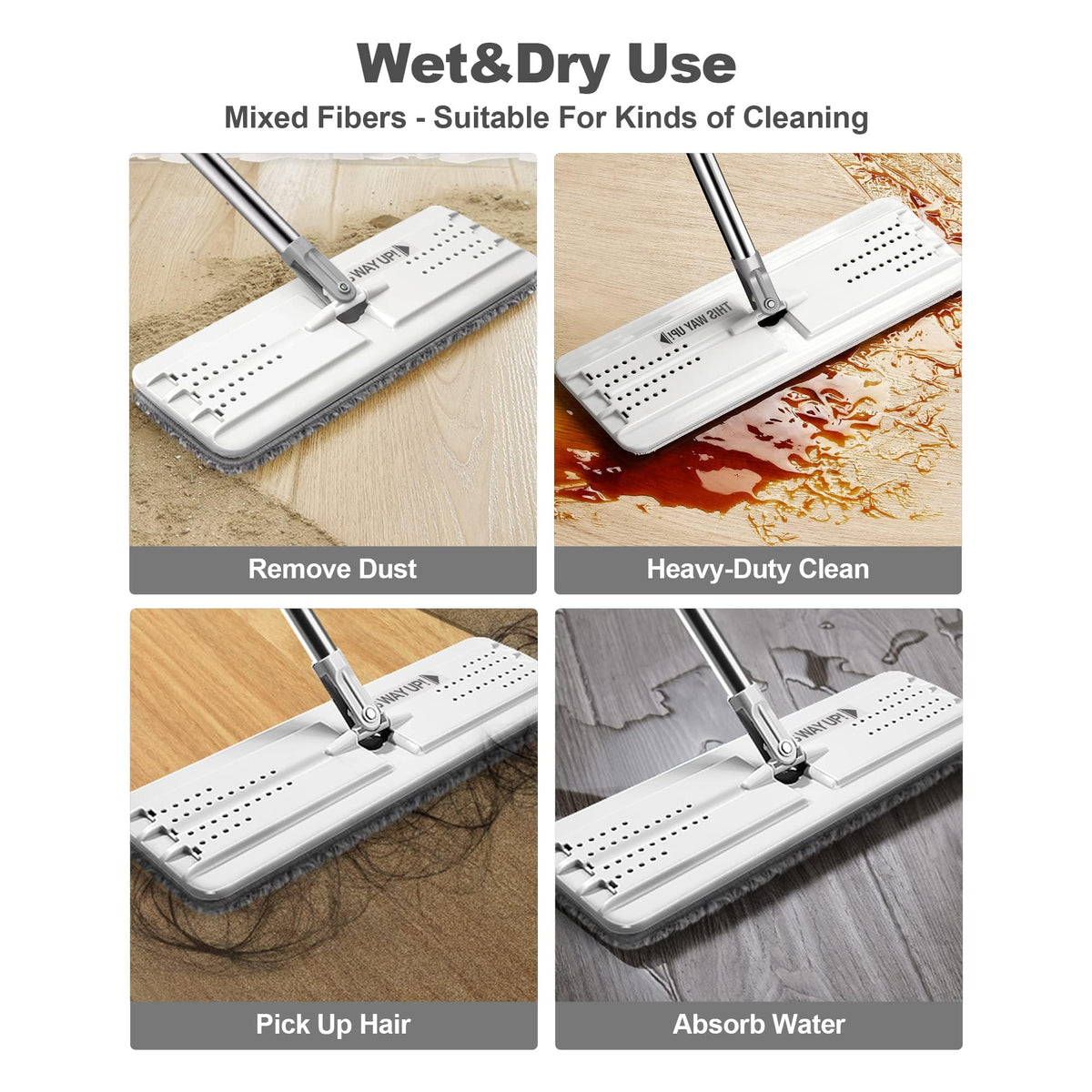 JOYMOOP Flat Mop System, Wall Mop and Bucket Set, Commercial, White, 3 Pads