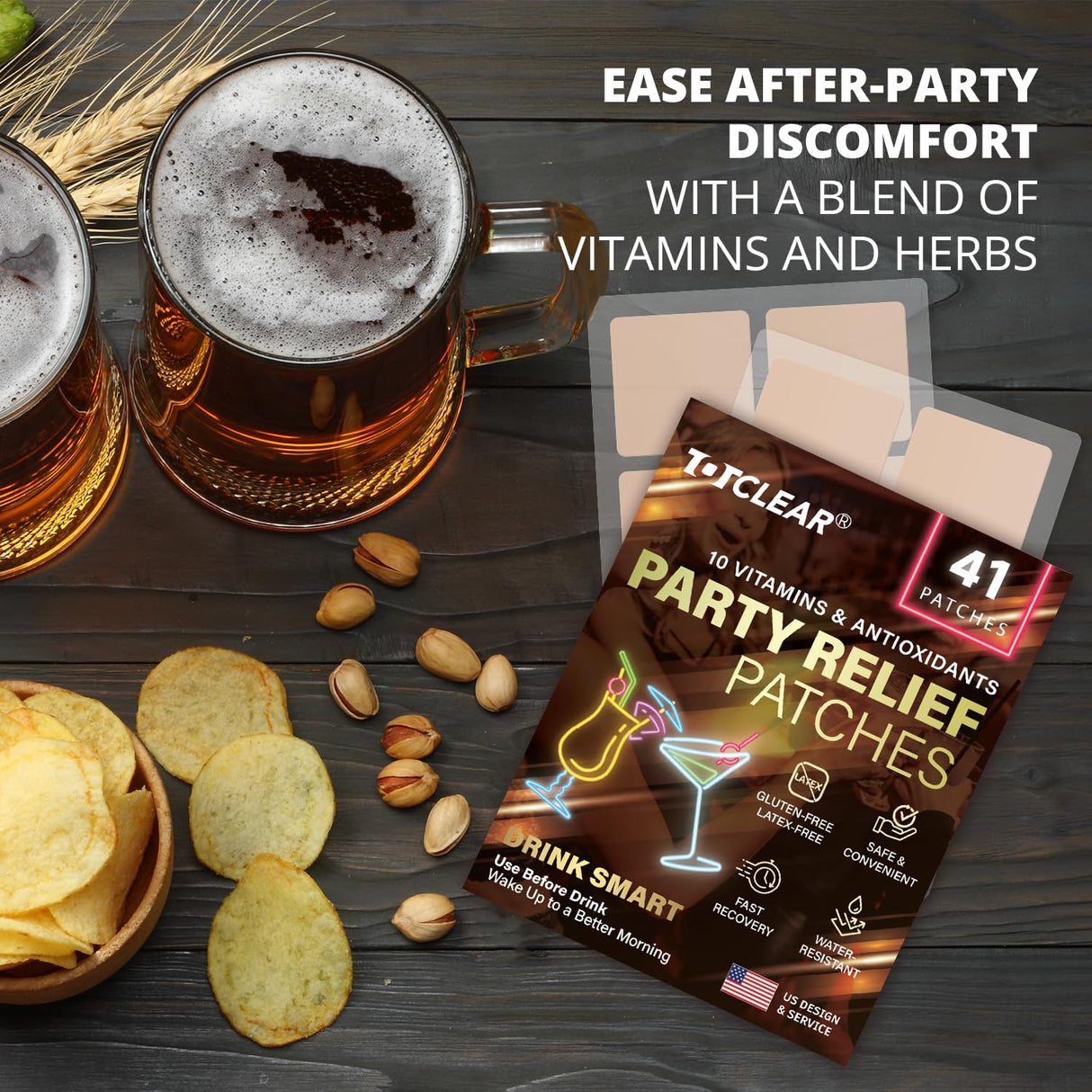 TOTCLEAR Party Relief Patches: Party Recovery Patches - Use Before Drinking Wake Up to a Better Morning (41pcs)