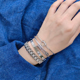 Gold Bracelets for Women Stackable Gold Bangles for Women Tennis Bracelets Bangle Cubic Zirconia 18K Gold Plated Jewelry for Gifts to Lover Girlfriend Wife Mom Sister Mother's Day Gifts Valentine Wedding Birthday (4pcs-Silver-A)