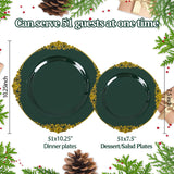 Joyido 102PCS Green and Gold Plates - Green Plastic Plate - Fancy Heavy Duty Disposable Plates - Heavyweight Disposable Dinner & Dessert Plate for 51 Guests for Party & Christmas