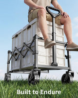 MEUIS Collapsible Wagon Cart with Wheels - 250LBS Heavy Duty Folding Wagon for Groceries Shopping Outdoor Apartment Portable Foldable Utility Grocery Trolley, Black, L