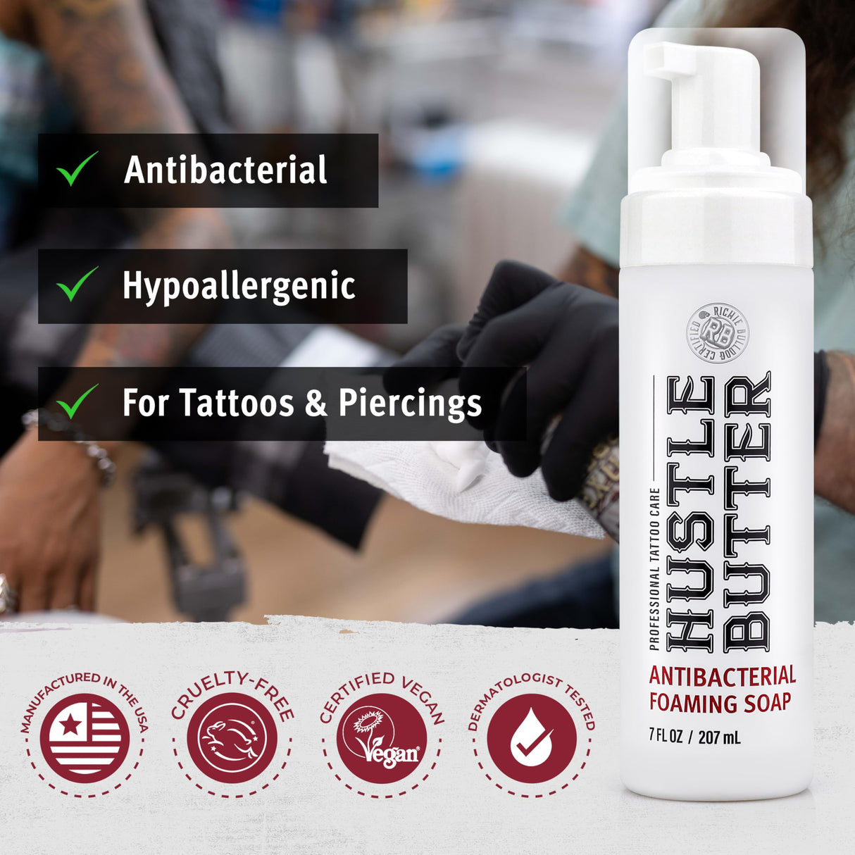 Hustle Bubbles Tattoo Aftercare Tattoo Soap Antibacterial Soap To Clean New Tattoos & Piercings Essential Tattoo Supplies 7oz