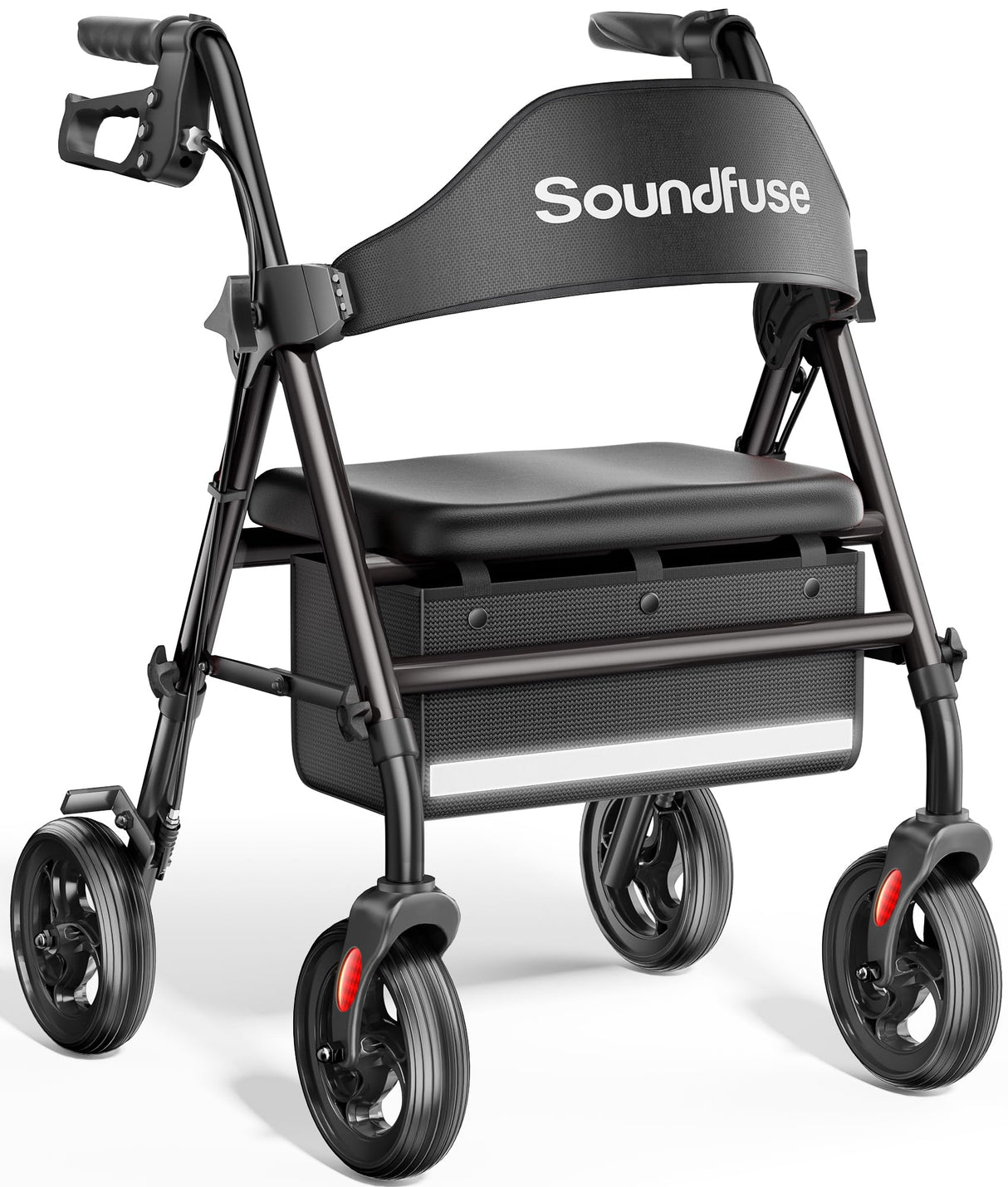 Rollator Walkers with Seat for Seniors, Foldable 8" Big Wheels All Terrain Rolling Walker, Handles and Ergonomic Seat Height Adjustable, 350 lb, FSA HSA Eligible