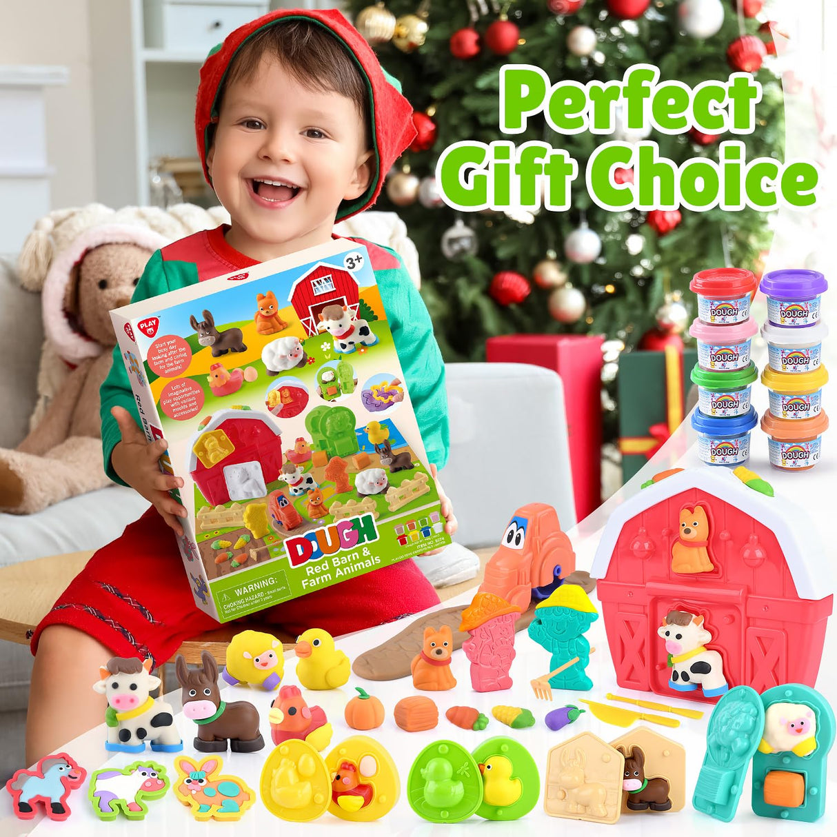 Farm Animals Color Dough Toys for Kids Ages 2-4-8, Big Red Barn Farm Playset with Animal Figures Clay Dough Modeling Tools, Art Crafts Toddler Learning Toy, Ideal Christmas Birthday Gifts