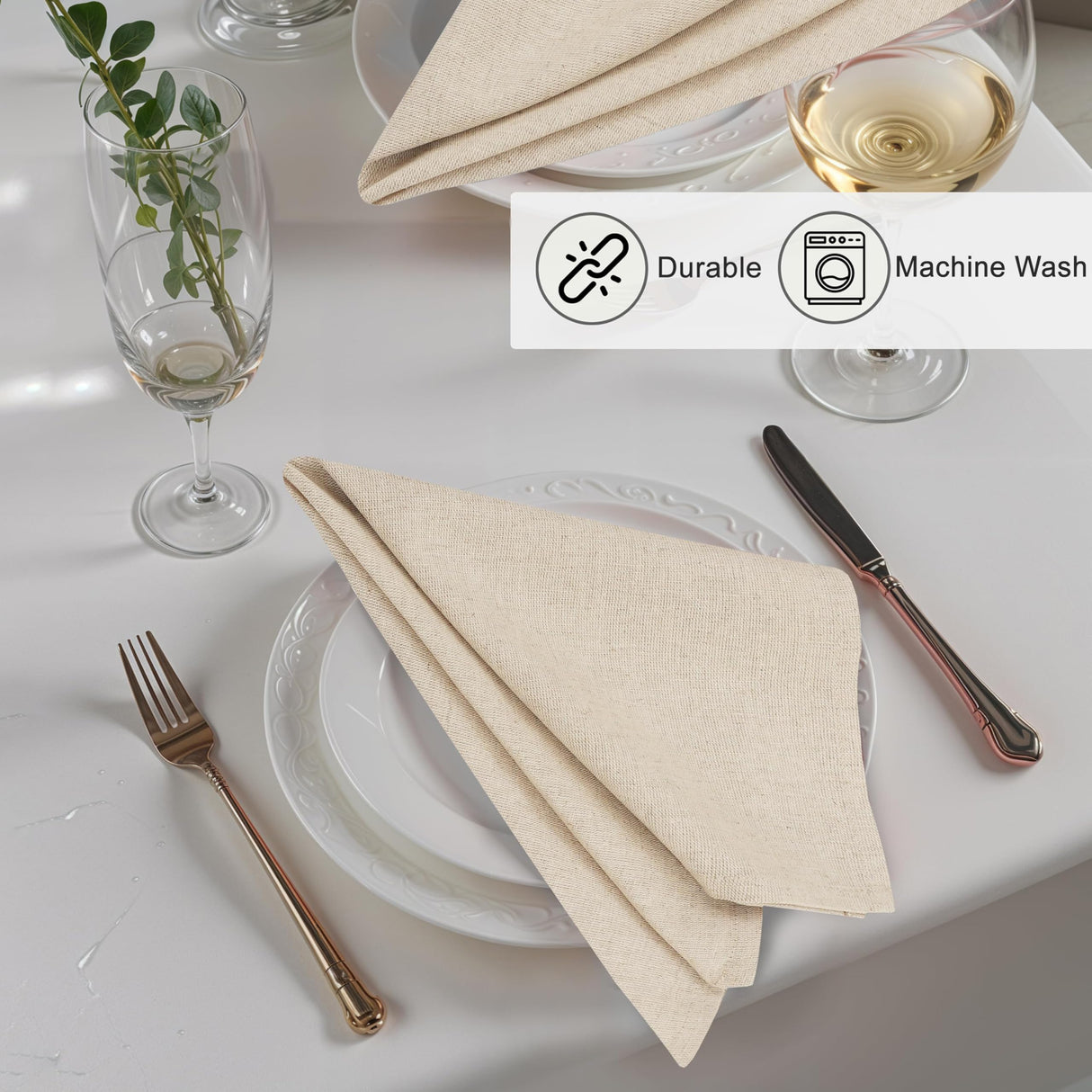 Ruvanti Linen Napkins Set of 12, 18x18 Cloth Napkins, Cotton Linen Blend Napkins Cloth Washable, Soft, Reusable Dinner Napkins for Wedding, Parties, Christmas, Thanksgiving, Everyday Use - Natural